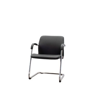 Silla confidente en tela gris claro con base patín negra - Mercaoficina