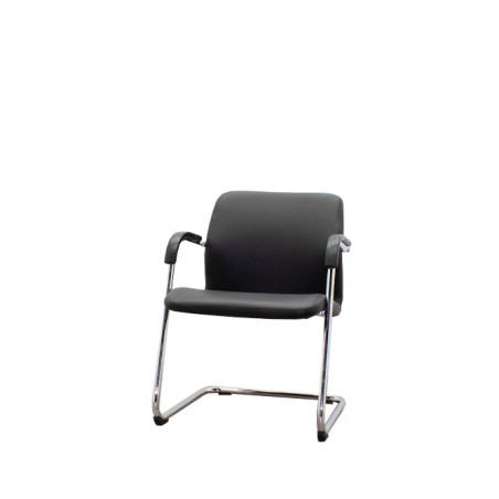 Silla confidente en tela gris claro con base patín negra - Mercaoficina