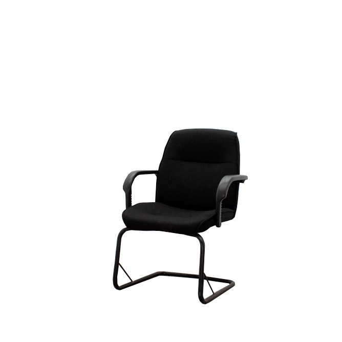 Silla confidente en tela gris claro con base patín negra - Mercaoficina