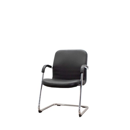 Silla confidente en tela gris claro con base patín negra - Mercaoficina