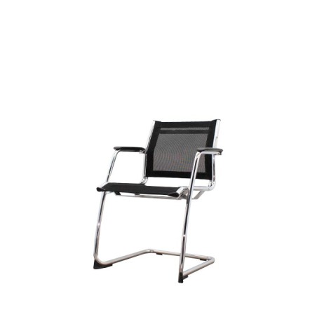 Silla confidente en tela gris claro con base patín negra - Mercaoficina