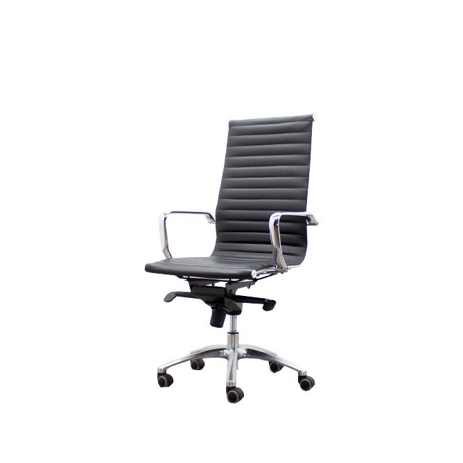 Silla dirección cromada en piel negra