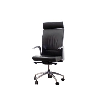 Silla dirección cromada en piel negra y cabecero