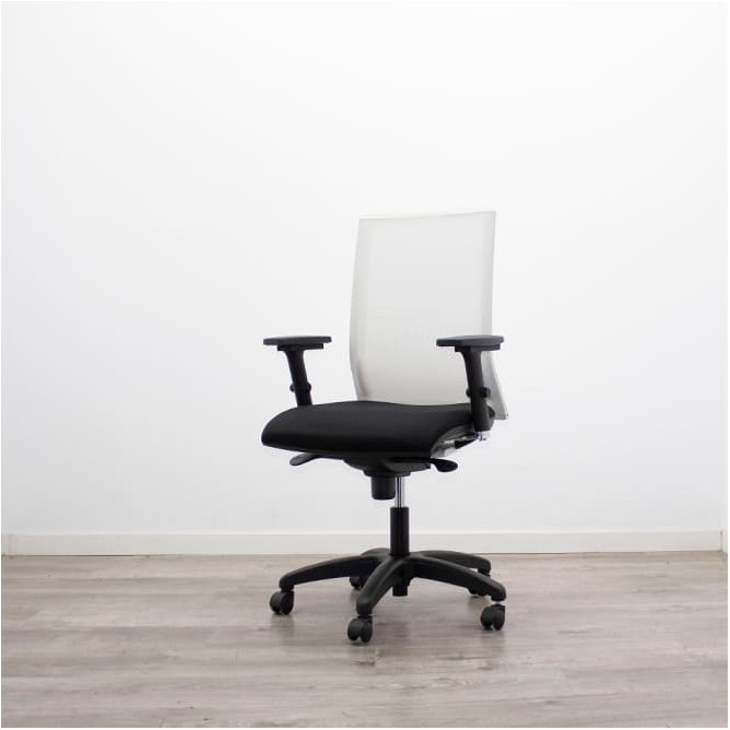 Silla operativa negra y respaldo rejilla blanca con brazos regulables