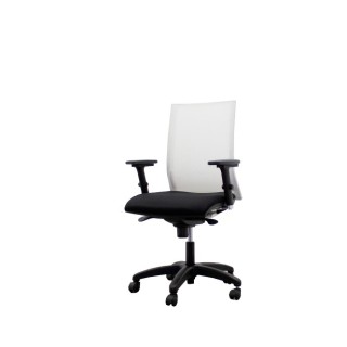 Silla operativa negra y respaldo rejilla blanca con brazos regulables
