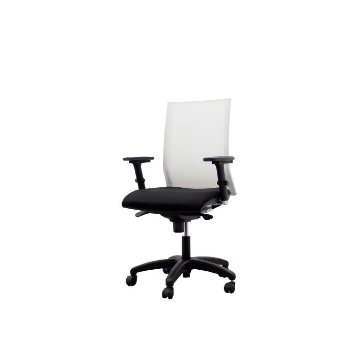 Silla operativa negra y respaldo rejilla blanca con brazos regulables
