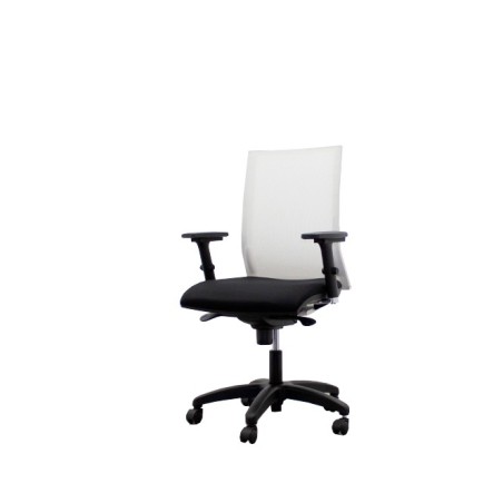 Silla operativa negra y respaldo rejilla blanca con brazos regulables