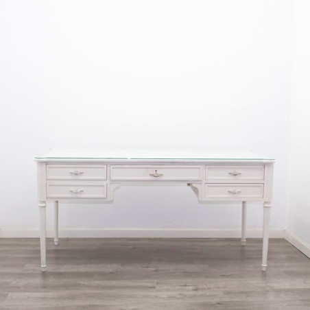 Mesa escritorio de madera lacada blanca