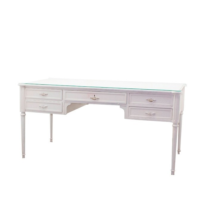 Mesa escritorio de madera lacada blanca