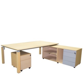Mesa de dirección con armario pedestal y cajonera de 220cm