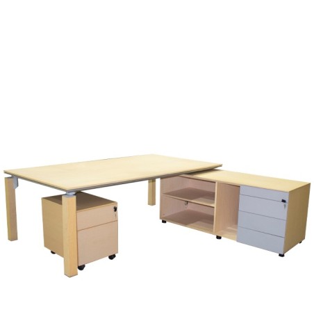 Mesa de dirección con armario pedestal y cajonera de 220cm