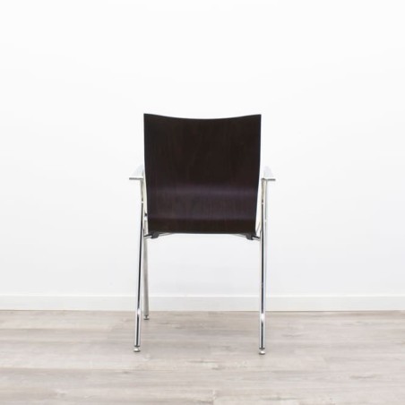 Silla confidente asiento cuero beige y patas cromadas