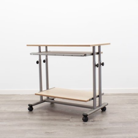 Mesa auxiliar de ordenador con ruedas en melamina maple