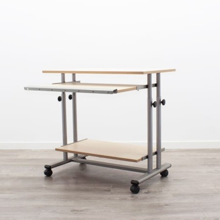 Mesa auxiliar de ordenador con ruedas en melamina maple