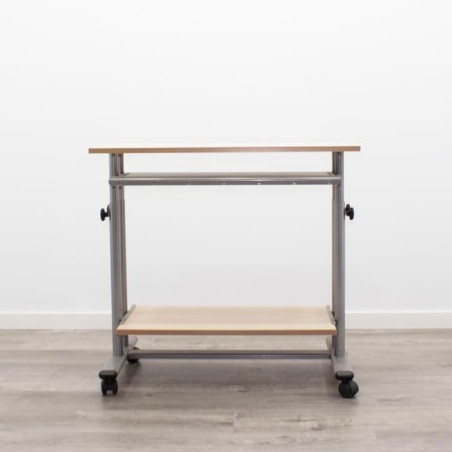 Mesa auxiliar de ordenador con ruedas en melamina maple