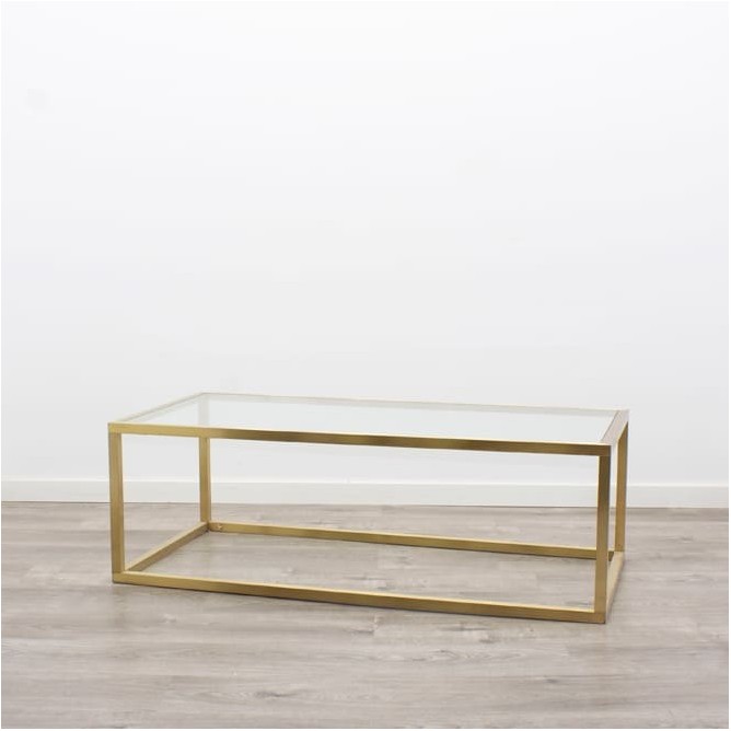Mesa baja centro dorada y de cristal de 120cm