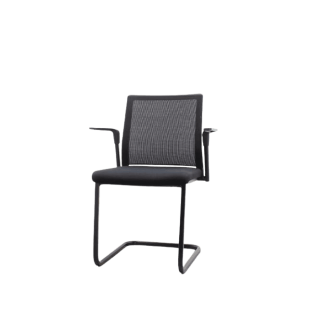 Silla confidente base patín negro brazos negros respaldo asiento tapizado negro