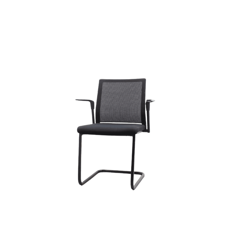 Silla confidente base patín negro brazos negros respaldo asiento tapizado negro