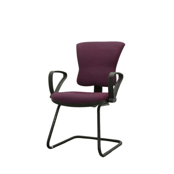 Silla confidente granate base patín estructura negra con brazos