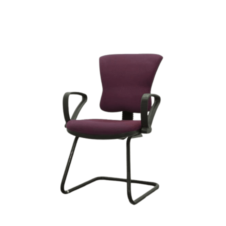 Silla confidente granate base patín estructura negra con brazos