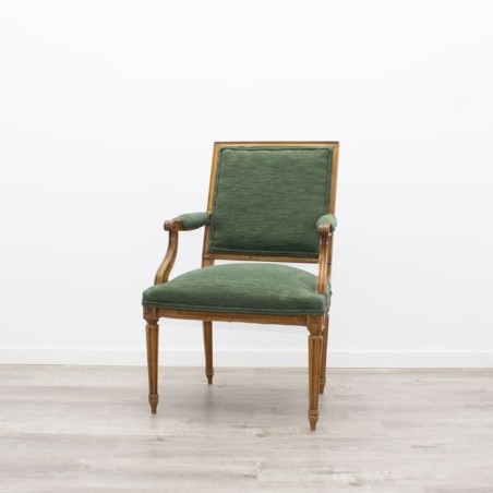 Sillón fijo de madera nogal en tela verde