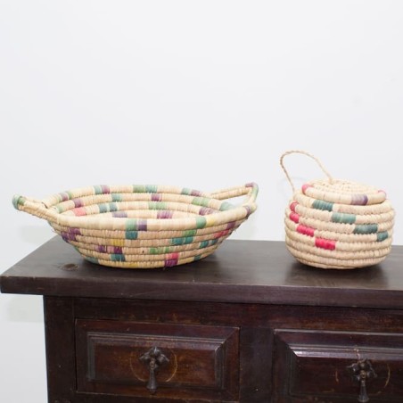 Conjunto de cesta y bombonera de mimbre