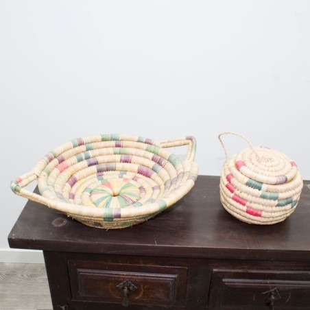 Conjunto de cesta y bombonera de mimbre