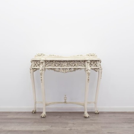 Consola clásica de madera en blanco envejecido